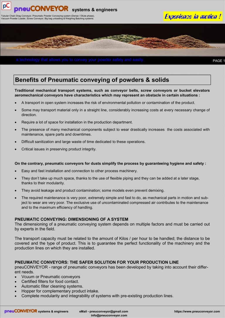 BENEFITS OF PNEUMATIC CONVEYING Pneuconveyor systems & Engineers